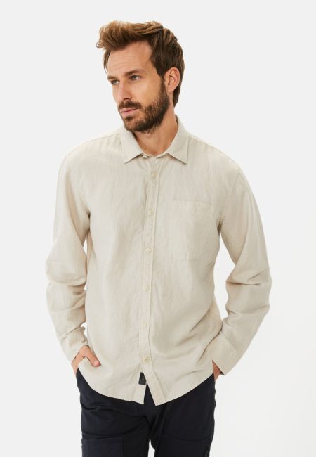 Long-sleeve linen shirt with soft wash finish