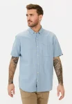 Short-sleeved shirt made from a cotton-linen blend