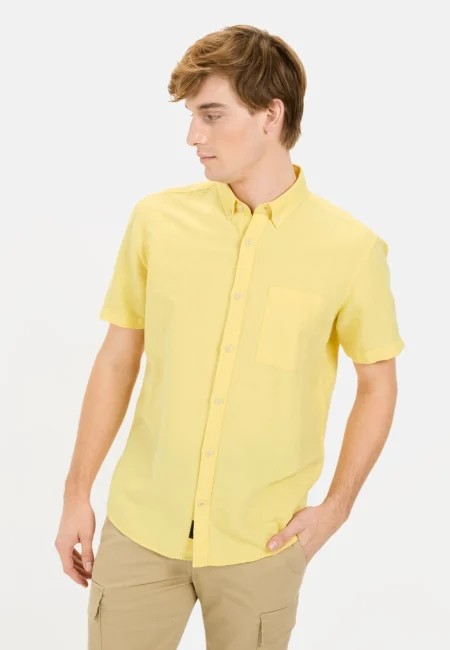 Short-sleeved shirt made from a cotton-linen blend