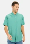 Short-sleeved shirt made from a cotton-linen blend