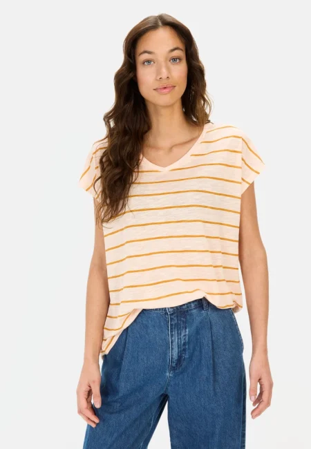 V-neck T-shirt with striped pattern