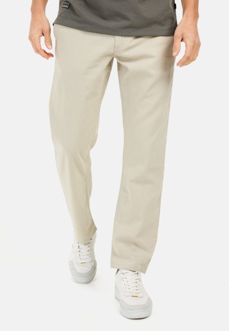 Chino trousers with drawstring made from a linen blend