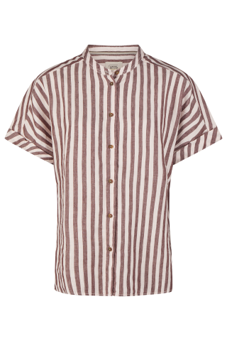 Striped blouse with stand-up collar